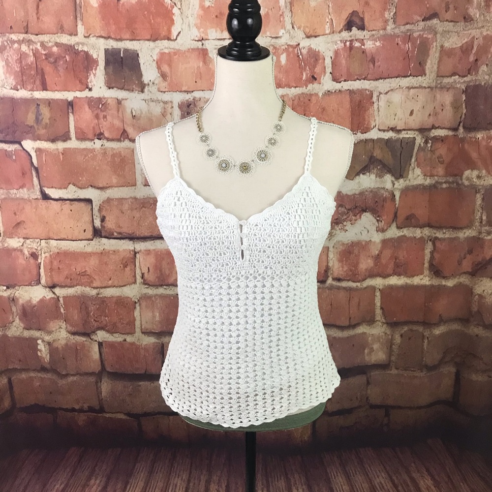White Crochet Boho Tank Top